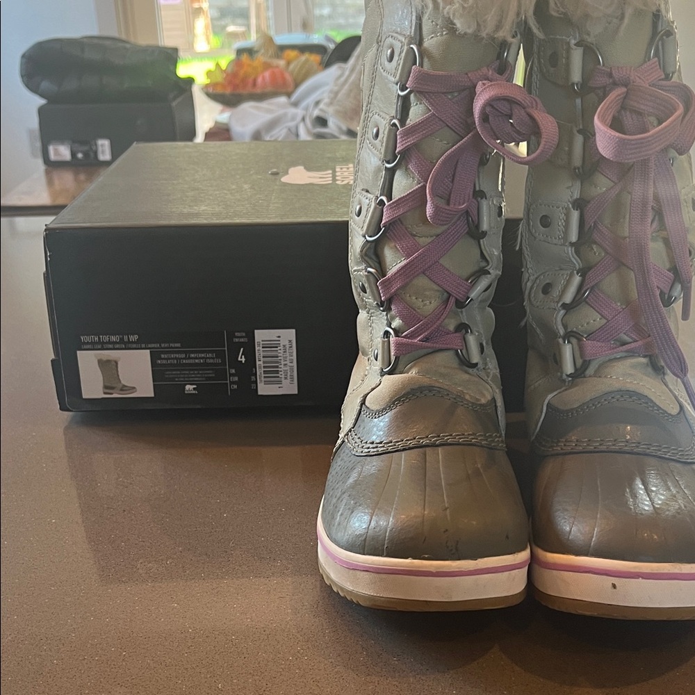 Sorel Youth Winter Boots with Pink and Gray Accents
